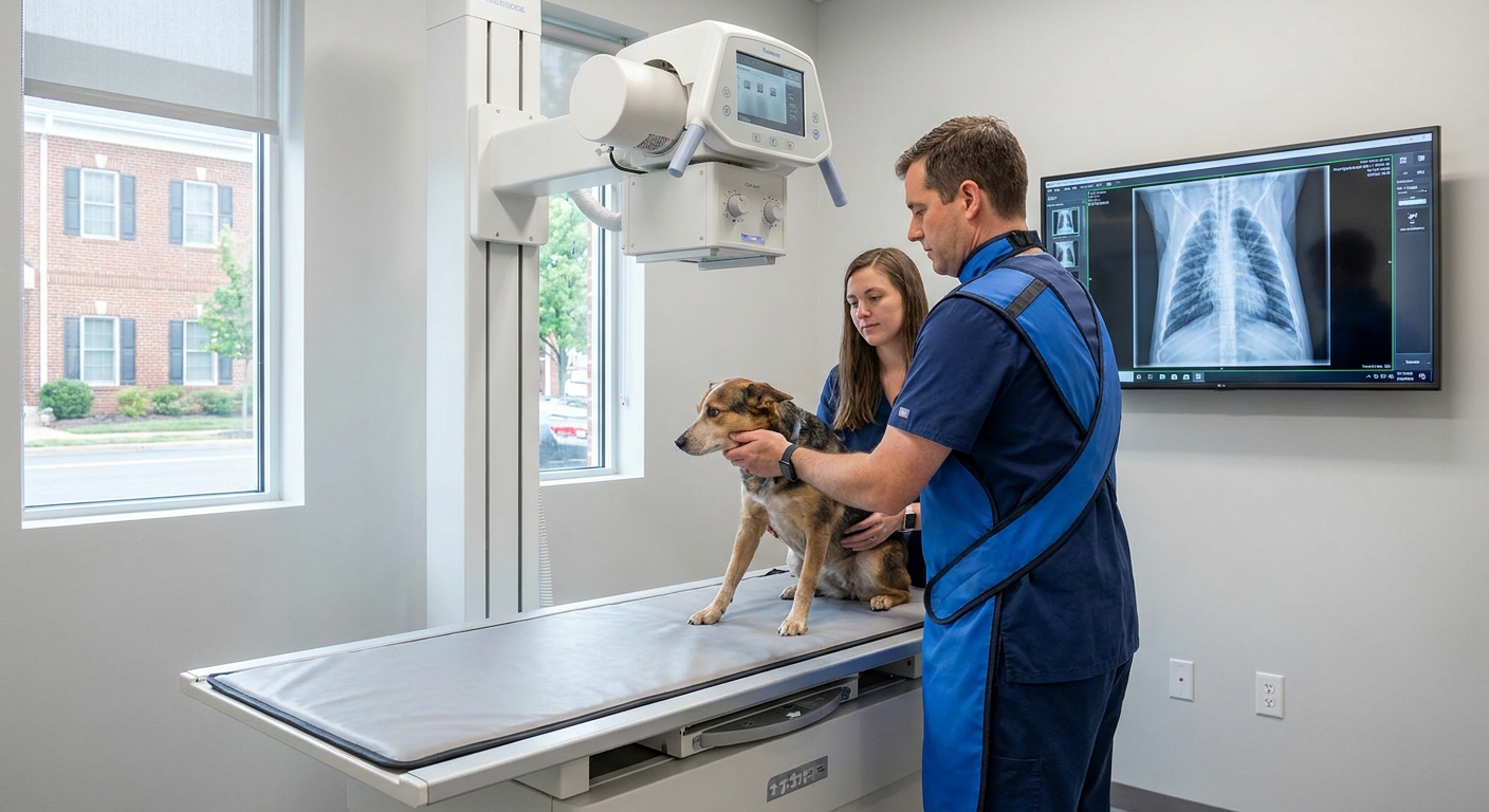 Veterinarian reviewing pet X-rays for injuries or illness in Manassas