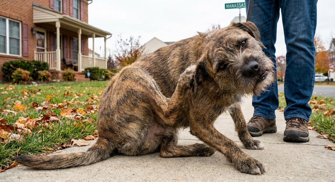 Dog scratching excessively due to skin irritation or allergies